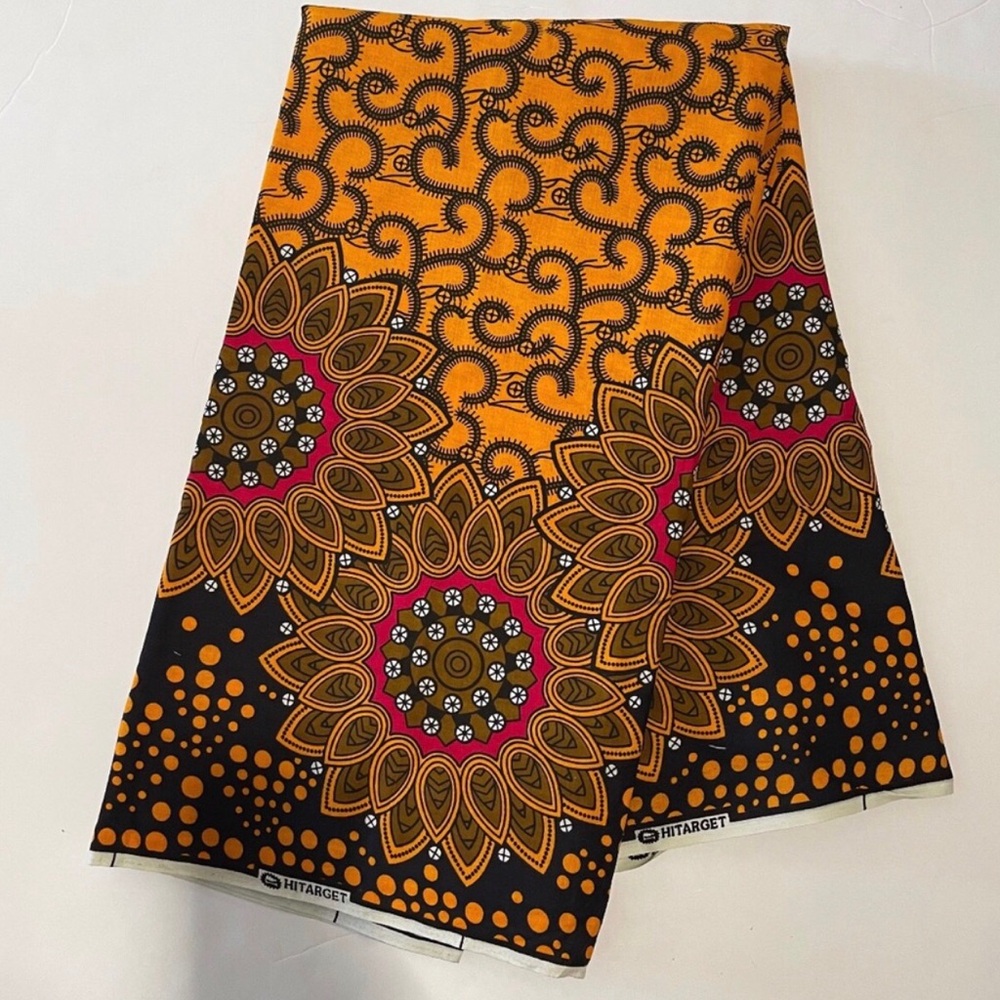 Vibrant Orange and Black Patterned  Floral Print Cotton Fabric